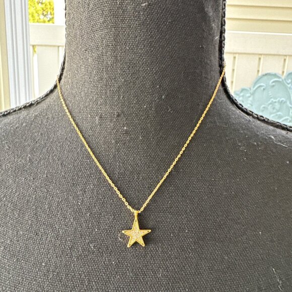 Kate Spade Gold Tone CZ Crystal Star Pendant Necklace Chic Fashion Trendy Style - Picture 1 of 14